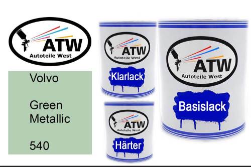 Volvo, Green Metallic, 540: 1L Lackdose + 1L Klarlack + 500ml Härter - Set, von ATW Autoteile West.